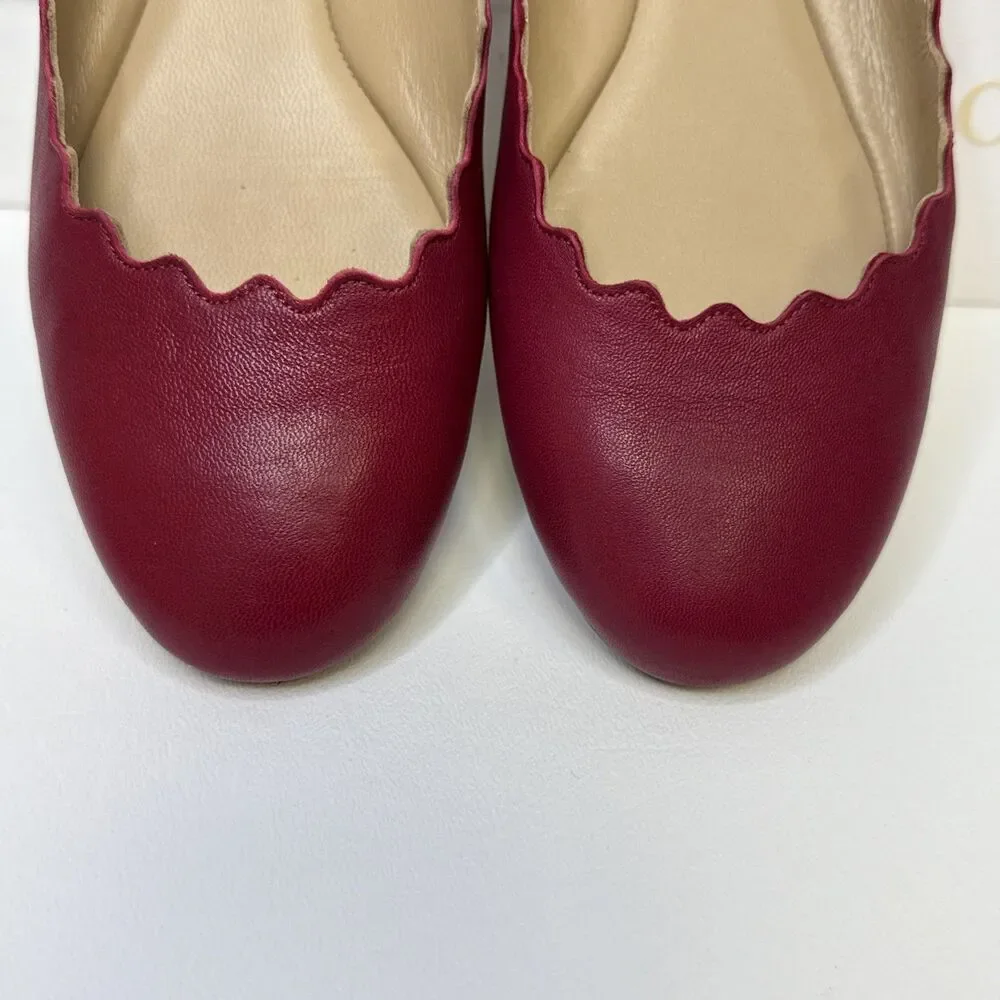 Chloe Lauren Scalloped Leather Ballet Flats Red Size EU 35.5 US 5.5